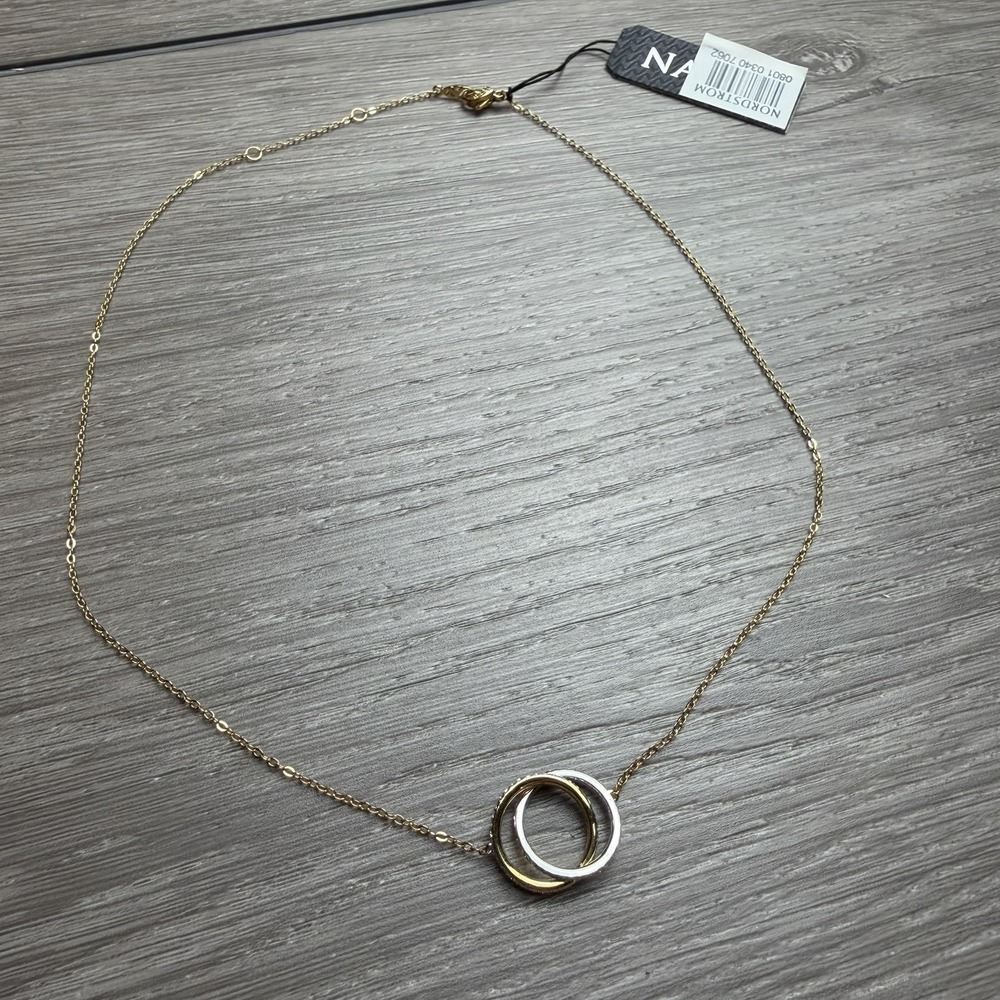 Nadri Interlocking Circles Pendant Necklace Two‎ Tone Gold Silver New